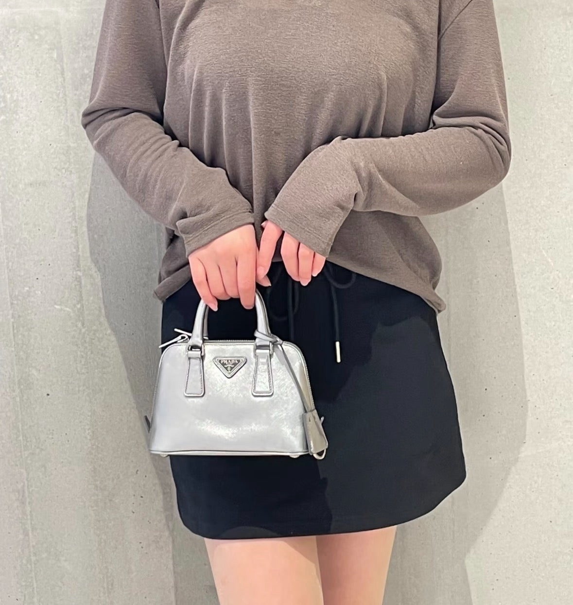 Prada Mini Shell Bag - Metallic Silver Saffiano Leather