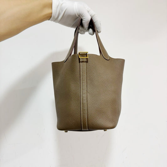 Hermès Picotin Lock 18 - Etoupe (Elephant Grey) Taurillon Clemence with Gold Hardware (U Stamp)