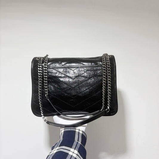 Saint Laurent (YSL) Niki Medium Chain Bag - Black Vintage Crinkled Leather with Matching Hardware (Brand New)
