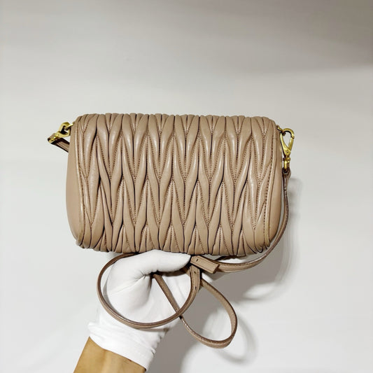 Miu Miu Quilted Nappa Leather Mini Bag / Crossbody - Nude (Pristine Condition)