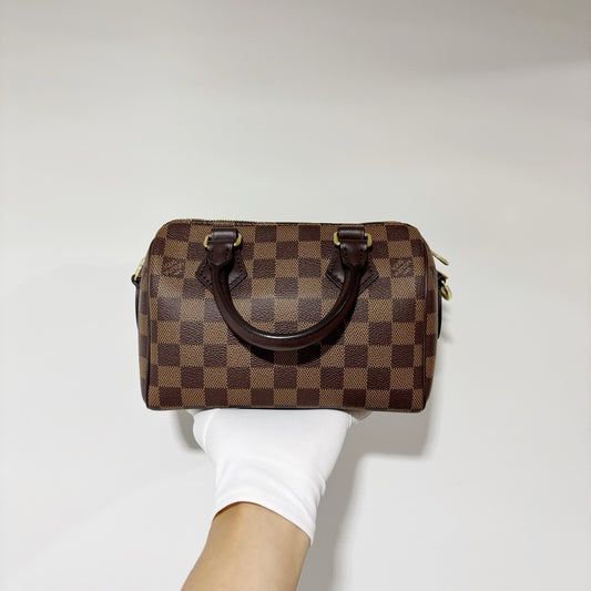Louis Vuitton Speedy Bandoulière 20 - Damier Ebene Canvas with Milk Tea / Beige Wide Strap