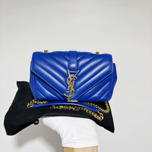 Saint Laurent (YSL) Mini College Monogram Satchel - Electric Blue / Gold Hardware