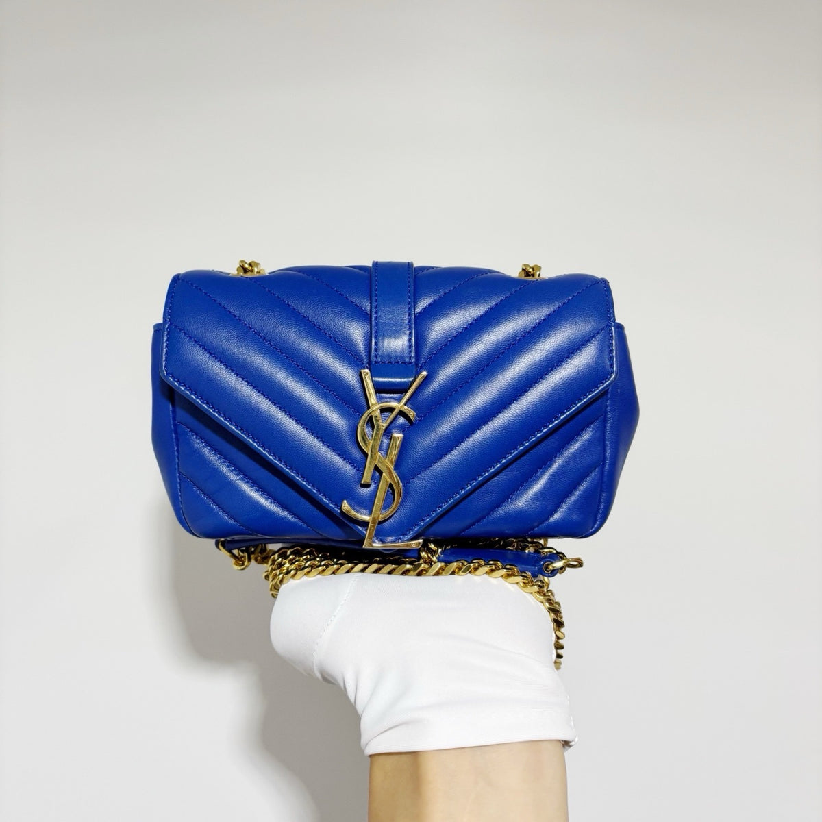 Saint Laurent (YSL) Mini College Monogram Satchel - Electric Blue / Gold Hardware