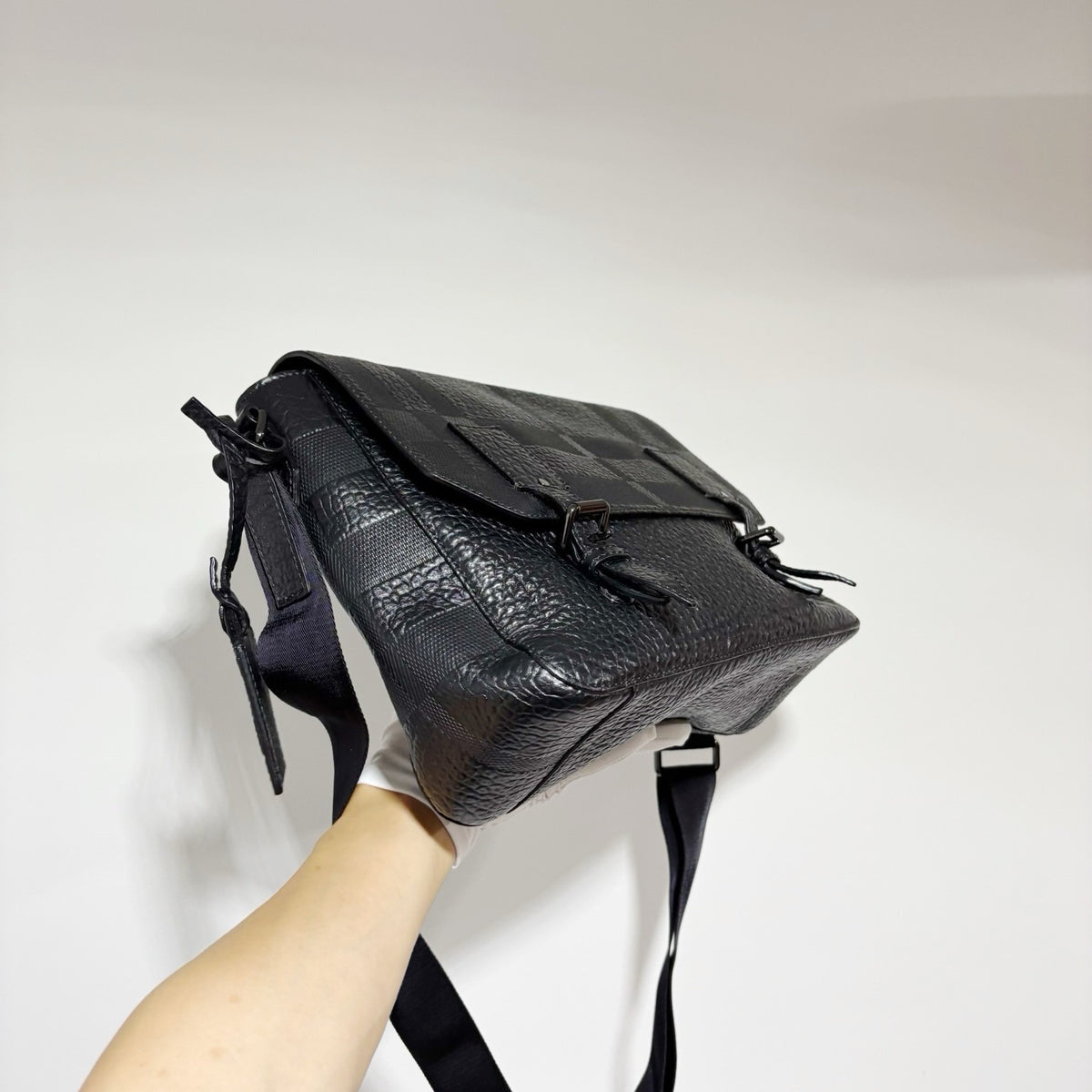 Burberry Black Leather Check Messenger Bag - Classic Commuter Bag