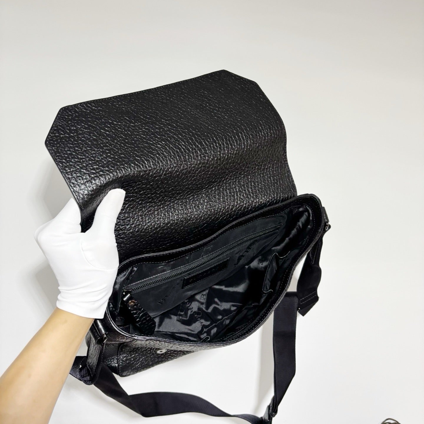 Burberry Black Leather Check Messenger Bag - Classic Commuter Bag