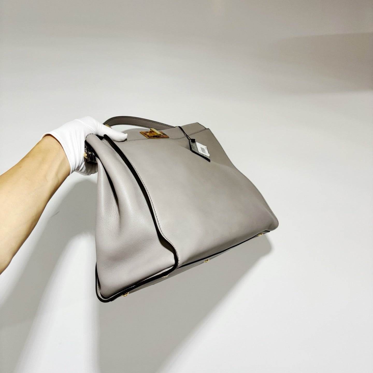 Fendi Large Peekaboo Bag - Grey Calfskin with Tortoiseshell & Gold Hardware