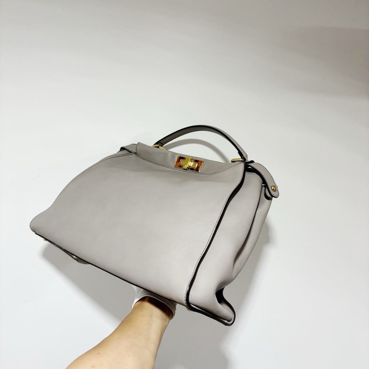 Fendi Large Peekaboo Bag - Grey Calfskin with Tortoiseshell & Gold Hardware