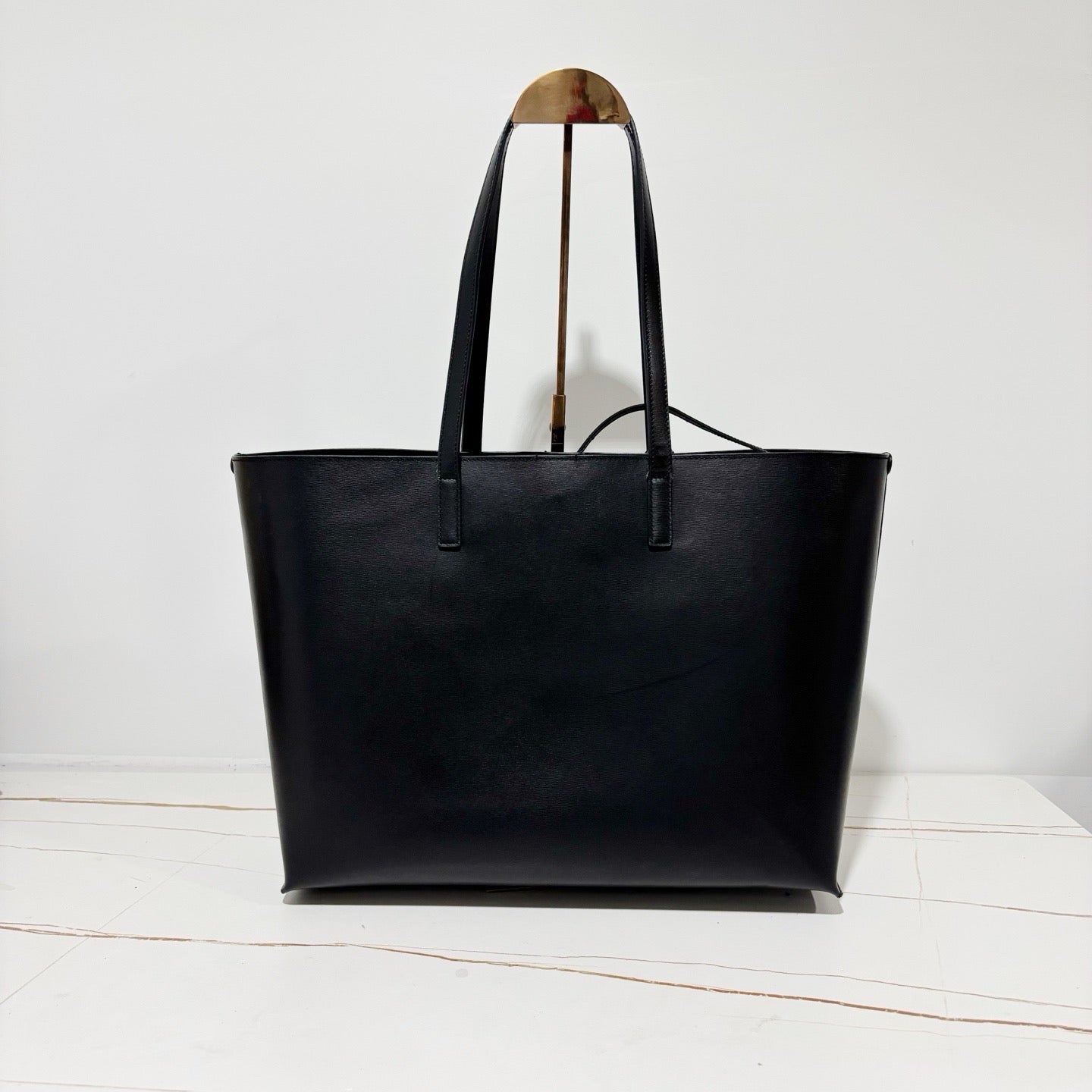 Saint Laurent (YSL) Large Black Leather Tote Bag - with Tassel Charm