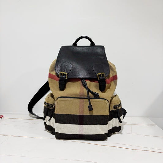 Burberry Classic Check Large Backpack - Khaki & Black Trim (Canvas & Leather)