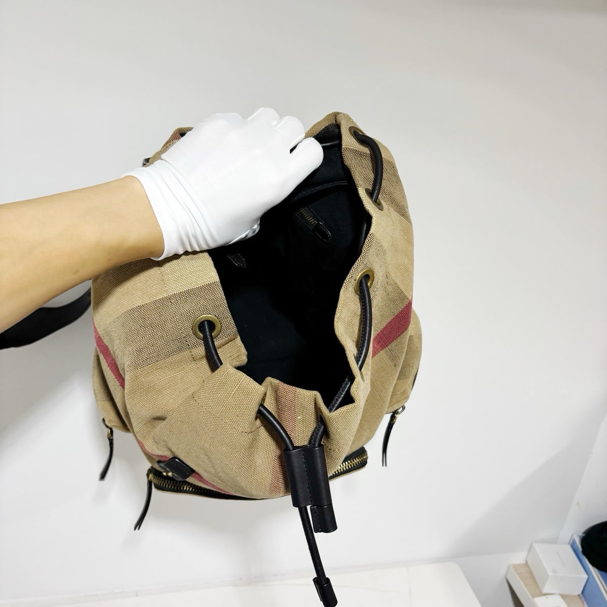 Burberry Classic Check Large Backpack - Khaki & Black Trim (Canvas & Leather)