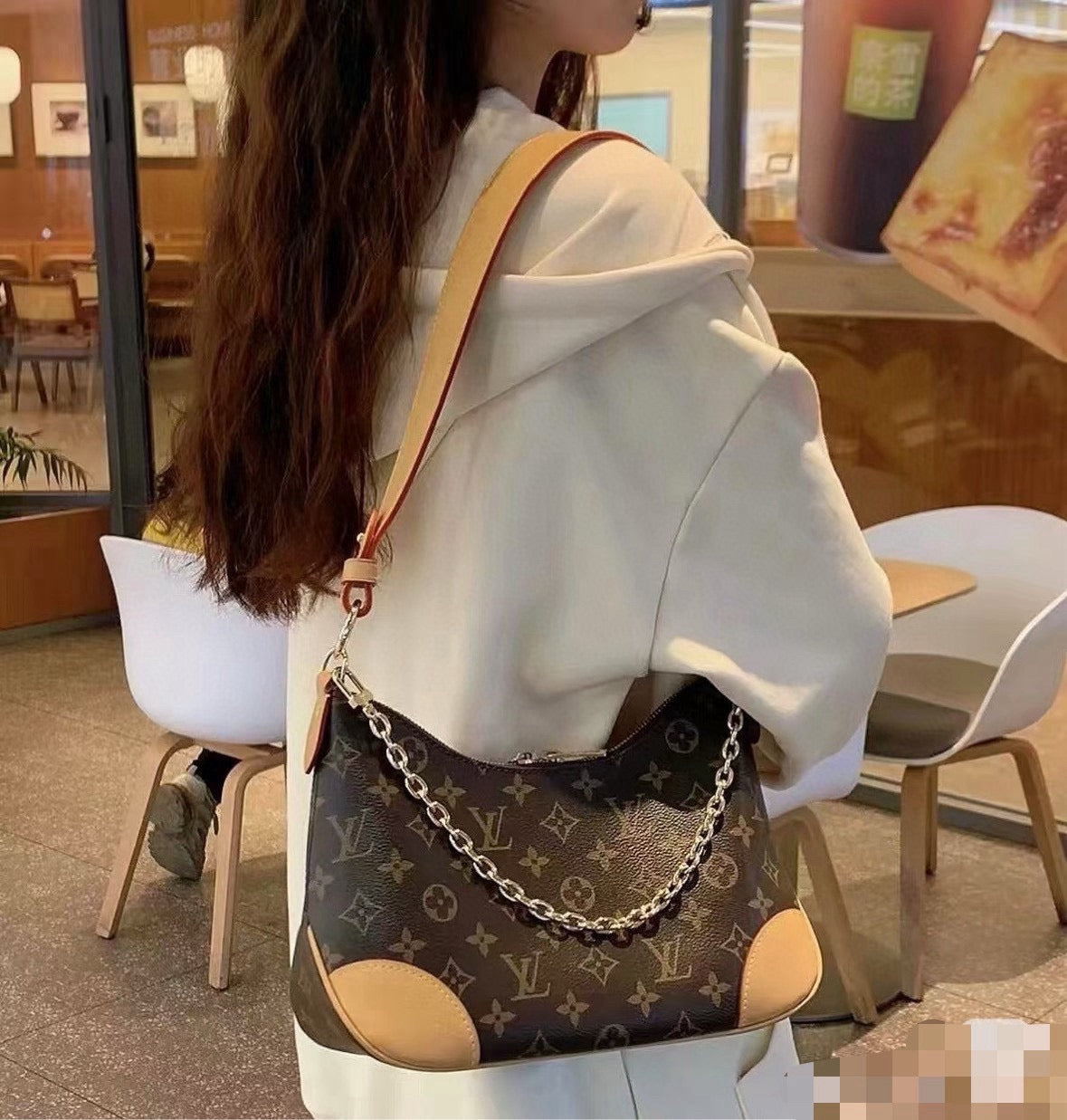 Louis Vuitton Boulogne Monogram - Yellow Leather Trim & Chain Strap (Microchip)