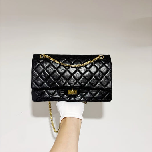 Chanel Classic Reissue 2.55 Flap Bag - Medium Black Calfskin with Gold Hardware
