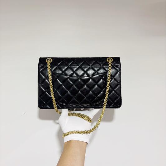 Chanel Classic Reissue 2.55 Flap Bag - Medium Black Calfskin with Gold Hardware