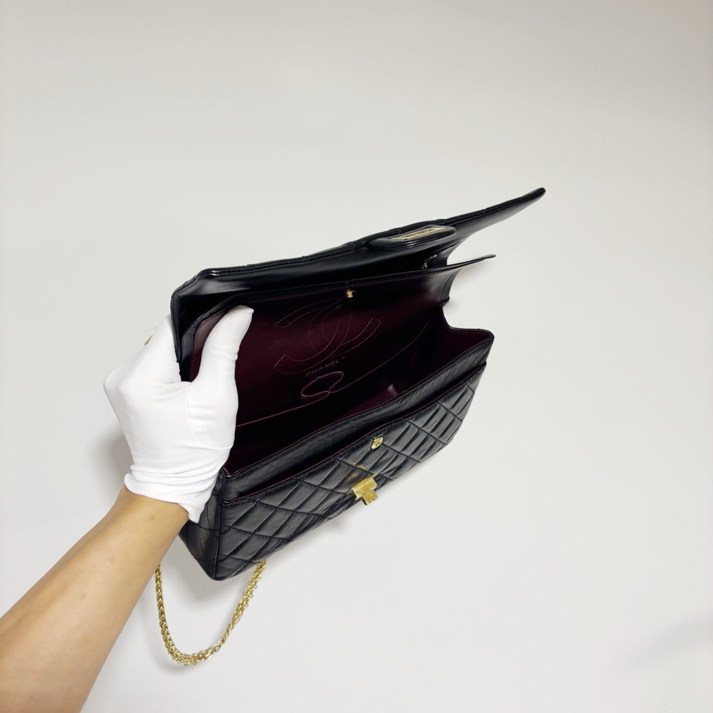 Chanel Classic Reissue 2.55 Flap Bag - Medium Black Calfskin with Gold Hardware