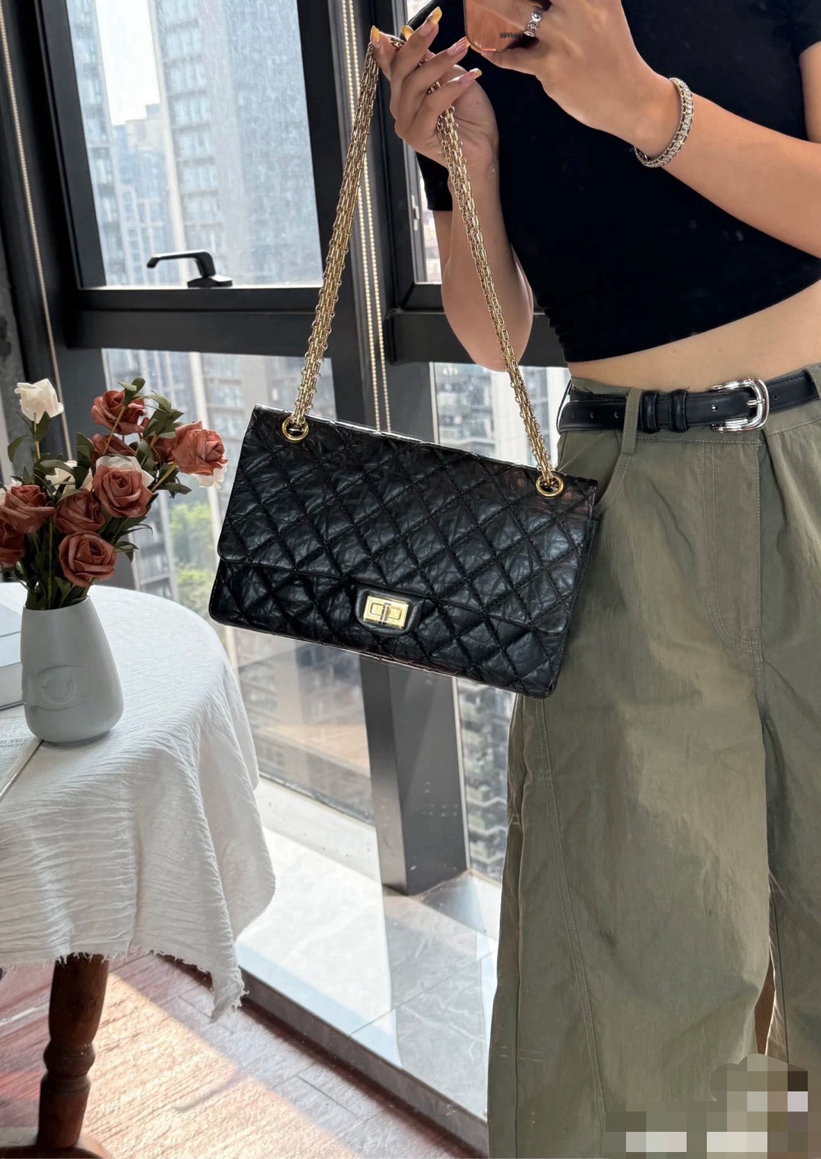 Chanel Classic Reissue 2.55 Flap Bag - Medium Black Calfskin with Gold Hardware