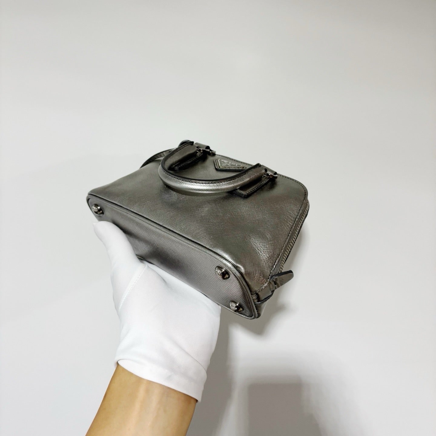 Prada Mini Shell Bag - Metallic Silver Saffiano Leather