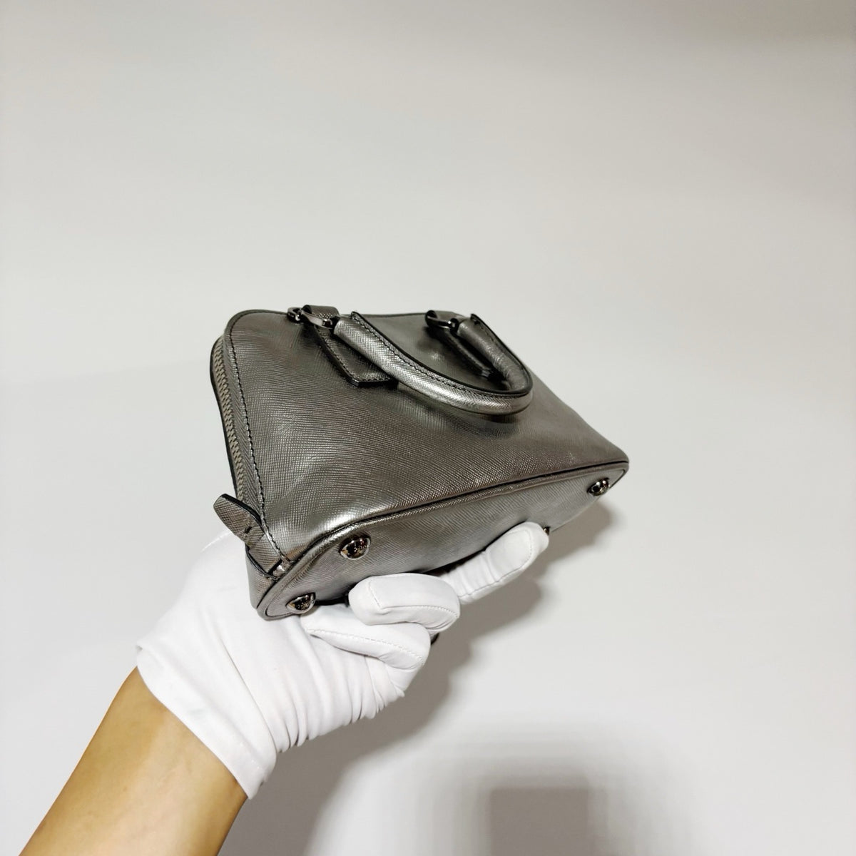 Prada Mini Shell Bag - Metallic Silver Saffiano Leather