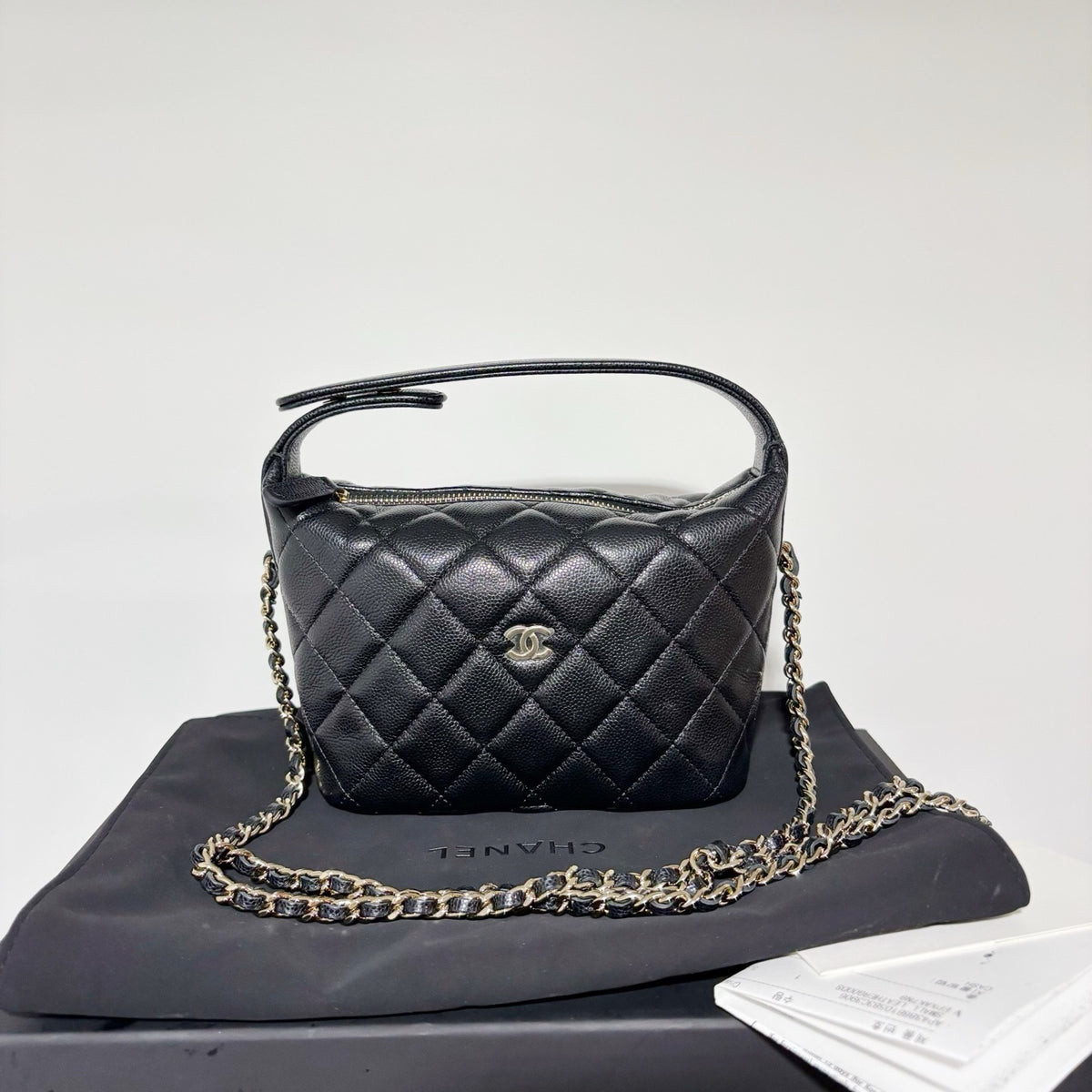 Chanel Small Hobo Bag ("Lunch Box") - Black Caviar Leather with Gold Hardware (Brand New / Full Set)