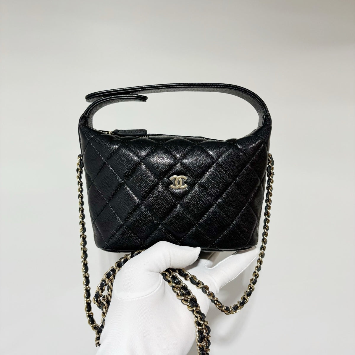 Chanel Small Hobo Bag ("Lunch Box") - Black Caviar Leather with Gold Hardware (Brand New / Full Set)