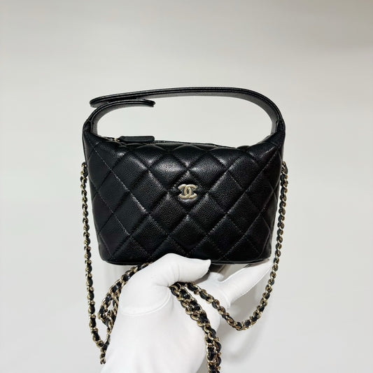Chanel Small Hobo Bag ("Lunch Box") - Black Caviar Leather with Gold Hardware (Brand New / Full Set)