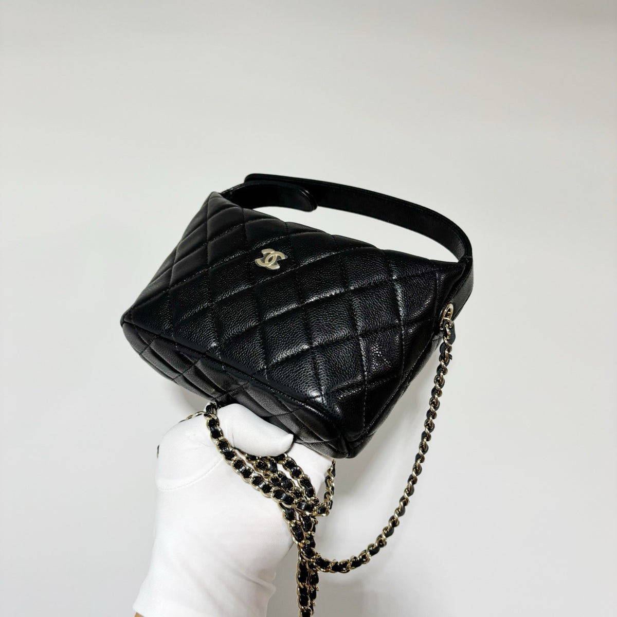 Chanel Small Hobo Bag ("Lunch Box") - Black Caviar Leather with Gold Hardware (Brand New / Full Set)