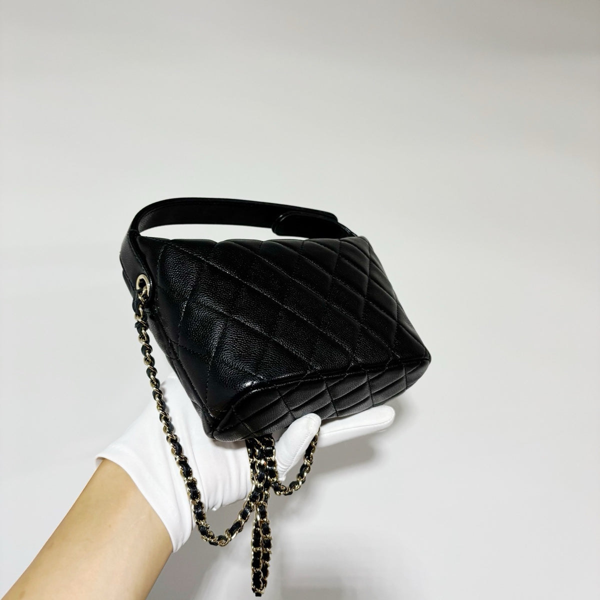 Chanel Small Hobo Bag ("Lunch Box") - Black Caviar Leather with Gold Hardware (Brand New / Full Set)