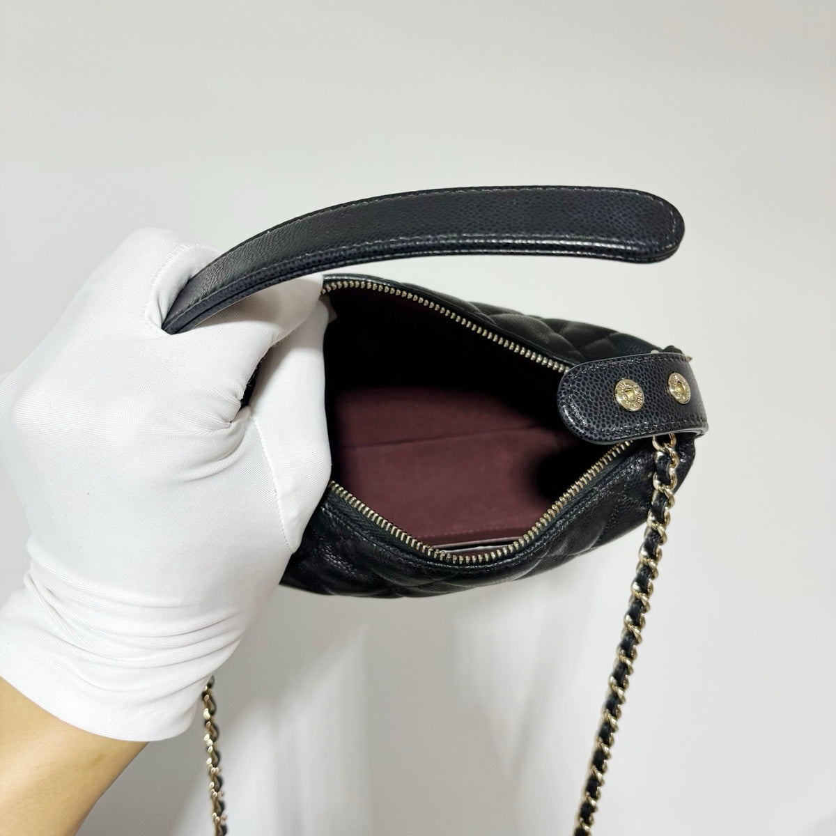 Chanel Small Hobo Bag ("Lunch Box") - Black Caviar Leather with Gold Hardware (Brand New / Full Set)