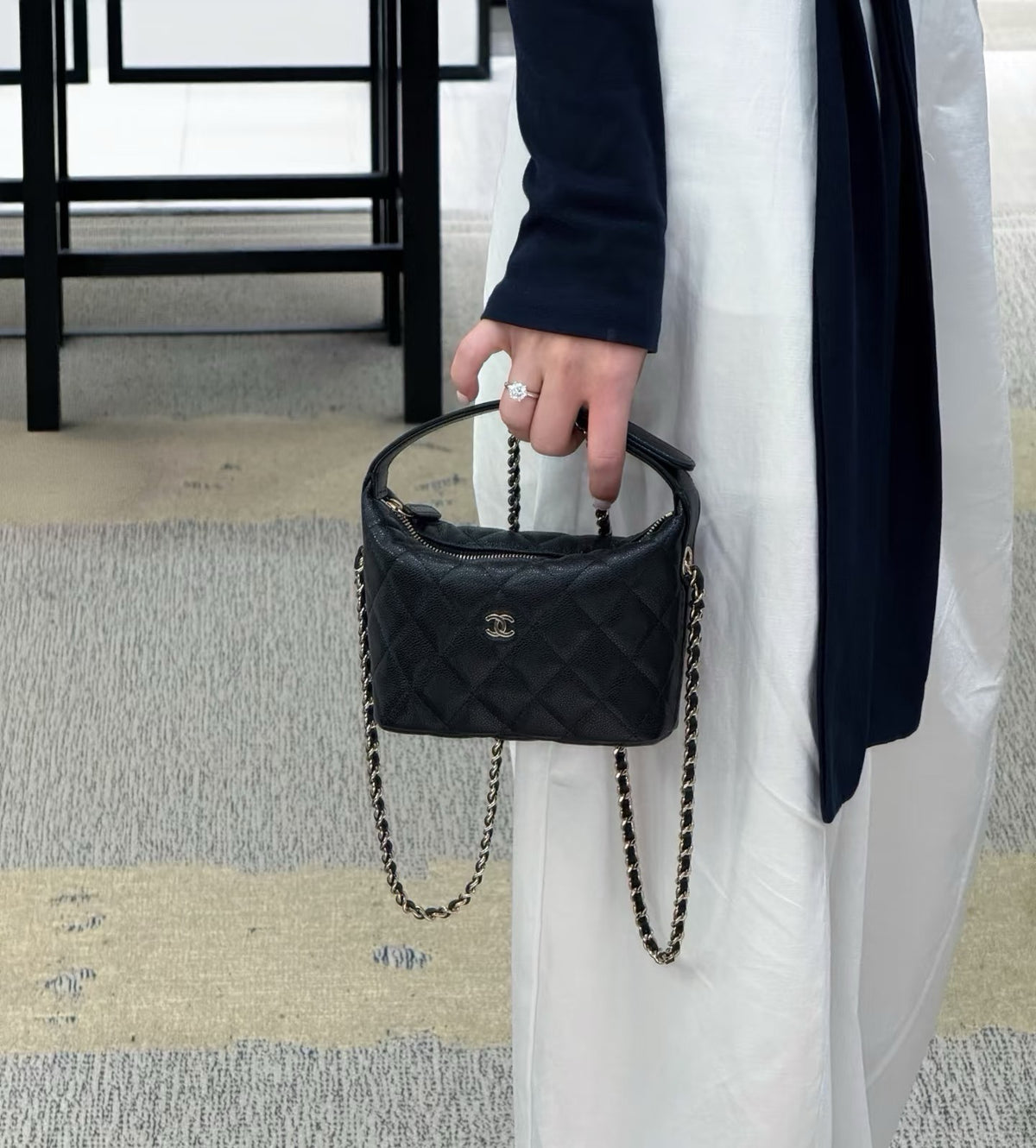 Chanel Small Hobo Bag ("Lunch Box") - Black Caviar Leather with Gold Hardware (Brand New / Full Set)