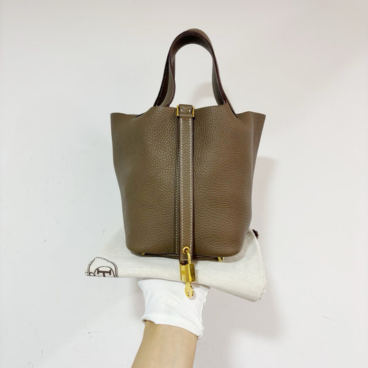 Hermès Picotin Lock 18 - Etoupe (Elephant Grey) Taurillon Clemence with Gold Hardware (U Stamp)