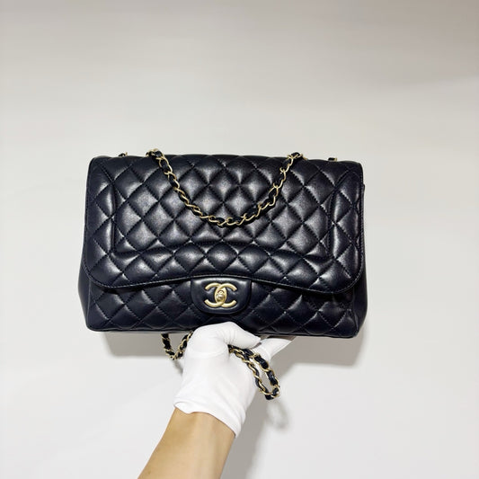 Chanel Classic Flap Large - Navy Blue Lambskin with Gold Hardware (Series 21 / Seasonal Edition)