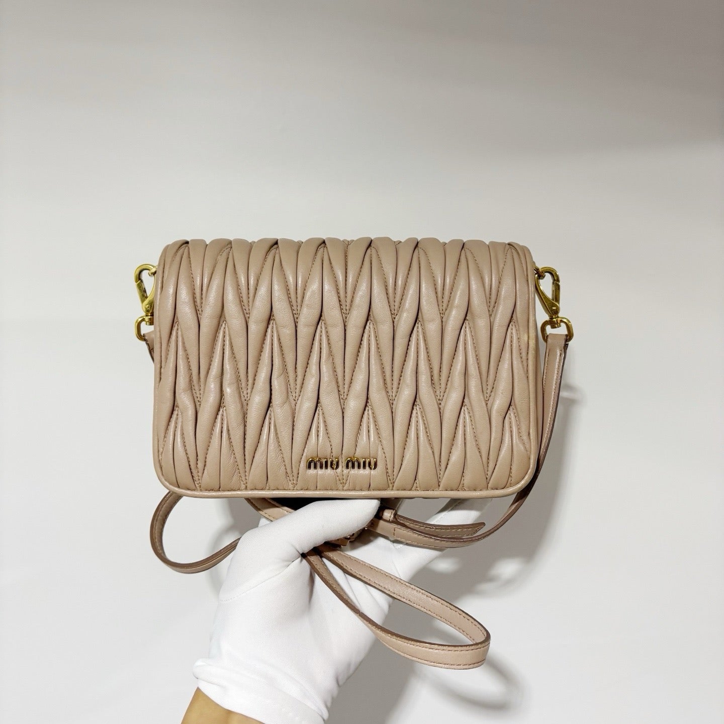 Miu Miu Quilted Nappa Leather Mini Bag / Crossbody - Nude (Pristine Condition)