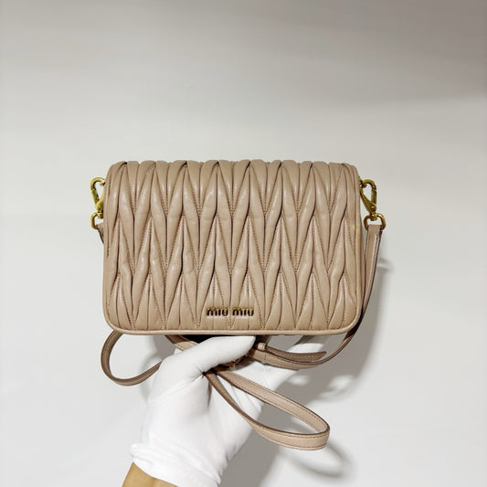 Miu Miu Quilted Nappa Leather Mini Bag / Crossbody - Nude (Pristine Condition)