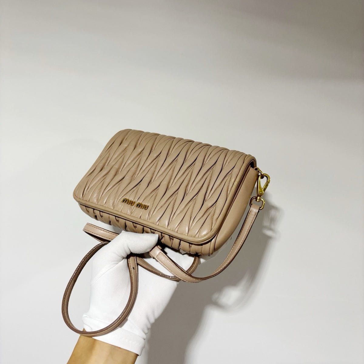 Miu Miu Quilted Nappa Leather Mini Bag / Crossbody - Nude (Pristine Condition)