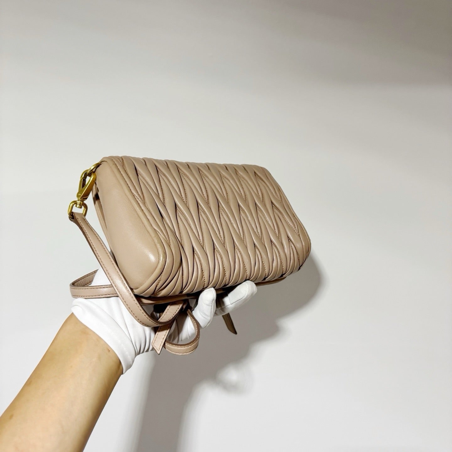 Miu Miu Quilted Nappa Leather Mini Bag / Crossbody - Nude (Pristine Condition)