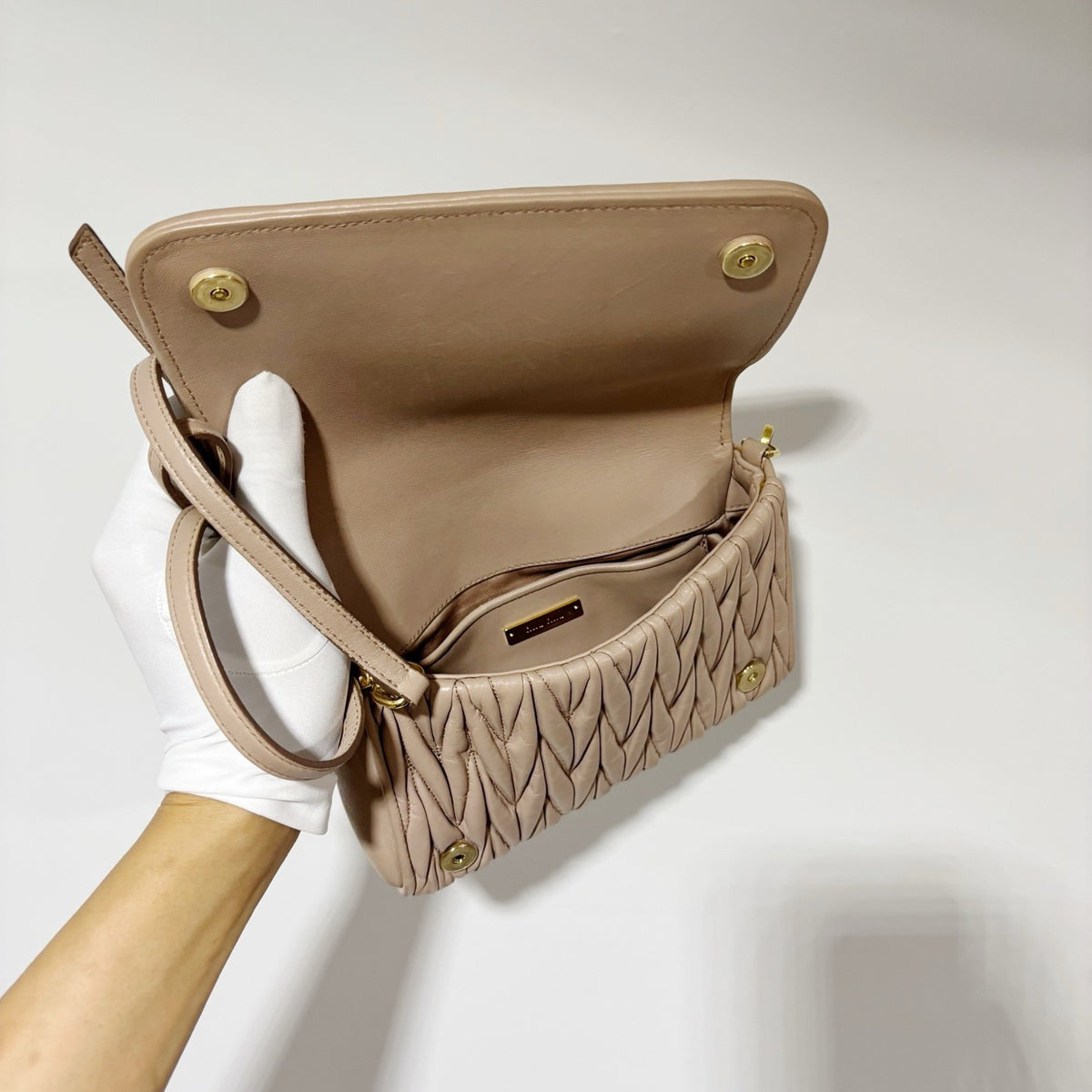 Miu Miu Quilted Nappa Leather Mini Bag / Crossbody - Nude (Pristine Condition)