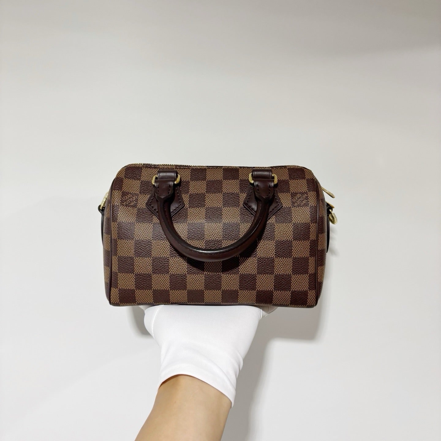 Louis Vuitton Speedy Bandoulière 20 - Damier Ebene Canvas with Milk Tea / Beige Wide Strap
