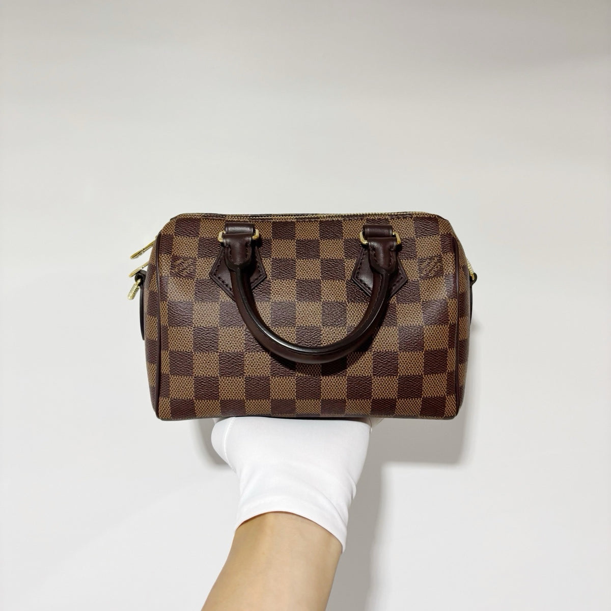 Louis Vuitton Speedy Bandoulière 20 - Damier Ebene Canvas with Milk Tea / Beige Wide Strap